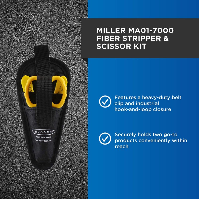 Miller MA01-7000 Kit, FO 103-T-250-J 3-Hole Fiber Optic Cable Stripping Tool and KS-1 Kevlar Scissors, Easily Portable Tool Set with Belt Clip Pouch for Professionals - Image 2